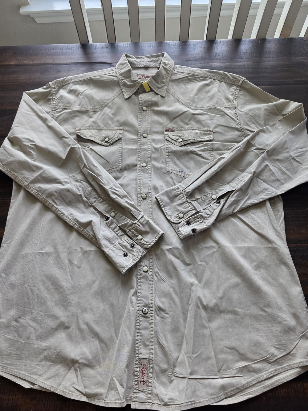 Rafter C Cowboy Collection XL Khaki Western Pearl Snap Shirt 98% Cotton
